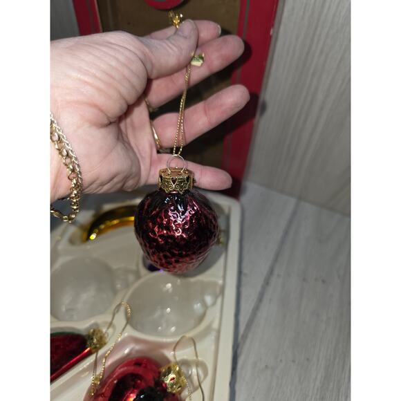Vtg Blown Glass Fruit Christmas Ornaments Festive Holiday Original Set Of 5 - Picture 5 of 11